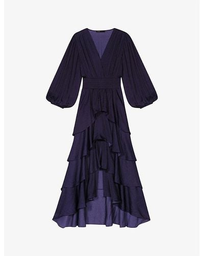 Maje Ruffinella Smocked-waist Ruffled Woven Maxi Dress - Blue