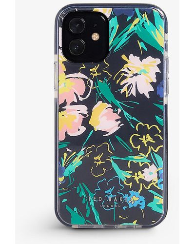 Ted Baker Sketchy Mag Floral Graphic-print Iphone 12 Pro Max Anti-shock Phone Case - Black