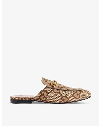 Gucci Princetown Horsebit-embellished Canvas Mules - Brown