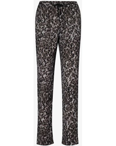 IKKS Leopard-print Straight-leg High-rise Woven Trousers - Grey