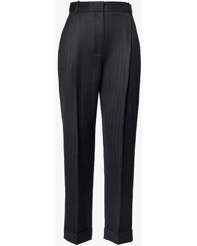 Alexander McQueen Pleated Pressed-crease Tapered-leg Mid-rise Wool Trousers - Blue