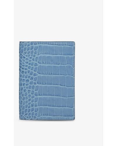Smythson Mara Croc-embossed Leather Passport Cover - Blue