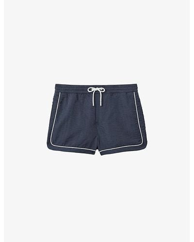 Reiss Vy Azure Contrast-trim Recycled-nylon Swim Shorts - Blue