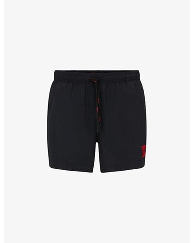 HUGO Brand-patch Quick-drying Recycled-nylon Swim Shorts - Black