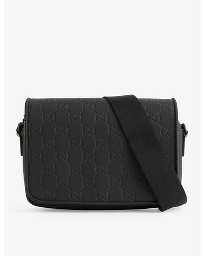 Gucci Monogram-debossed Leather Cross-body Bag - Black
