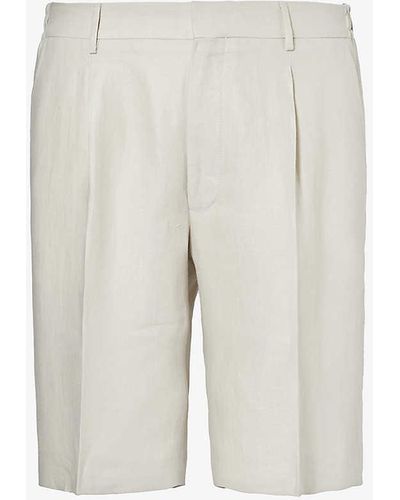 Corneliani Folded-hem Mid-rise Linen Shorts - White