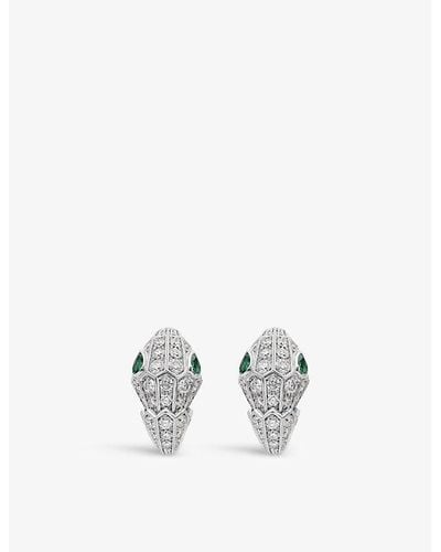 BVLGARI Serpenti Tubolari 18ct White-gold, 3.11ct Brilliant-cut Diamond And 0.51ct Emerald Earrings - Metallic