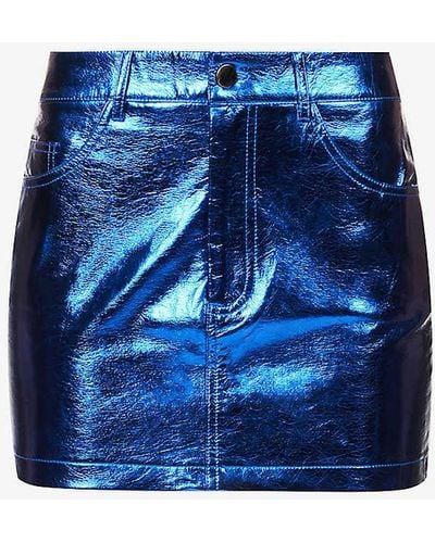 Amy Lynn Metallic Mid-rise Faux-leather Mini Skirt - Blue