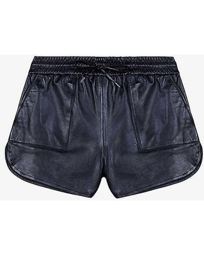 Maje High-rise Elasticated-waist Leather Shorts - Blue