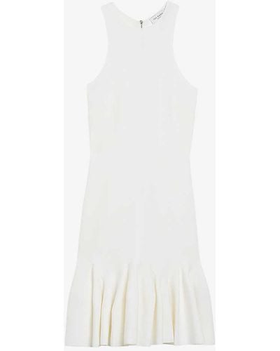 Ted Baker Elzaaa Racer-back Fluted-skirt Stretch-knit Mini Dress - White