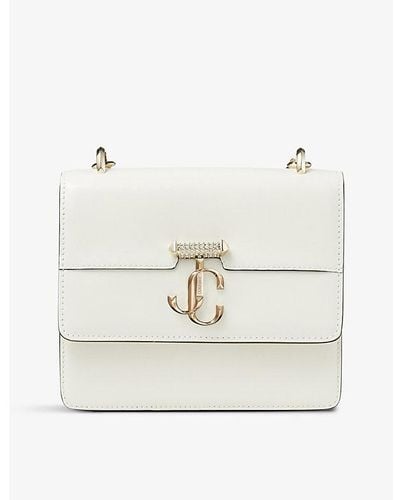 Jimmy Choo Avenue Quad Extra-small Pearl-embellished Strap Leather Cross-body Bag - White