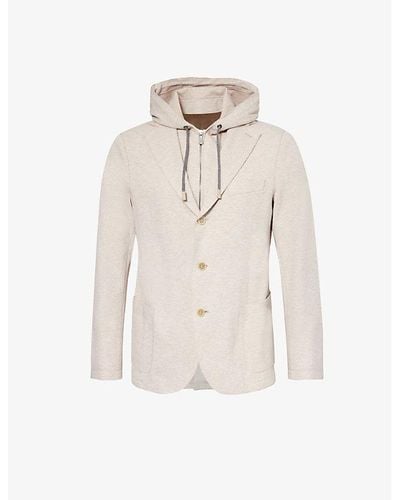 Eleventy Detachable-hood Notched-lapel Cotton-blend Jacket - Natural