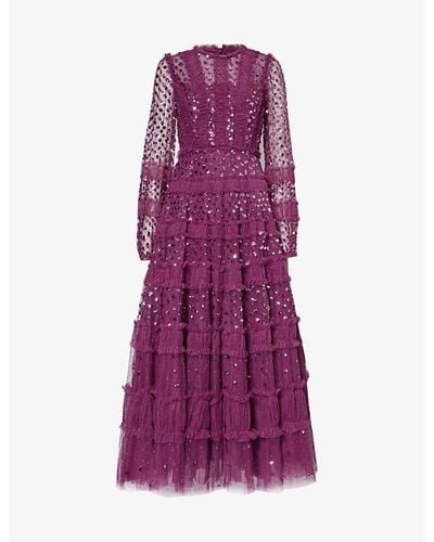 Needle & Thread Shimmer Sequin-embellished Recycled-polyester Maxi Dress - Purple