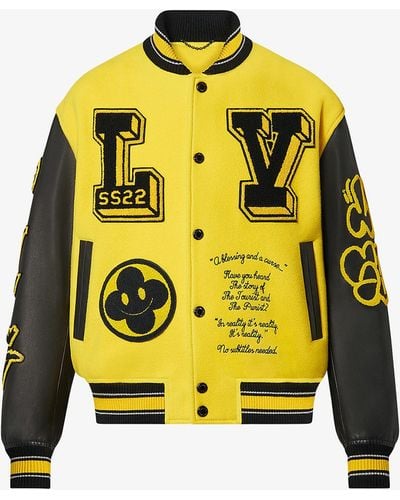 Louis Vuitton Logo-embroidered Wool And Leather Varsity Jacket - Yellow