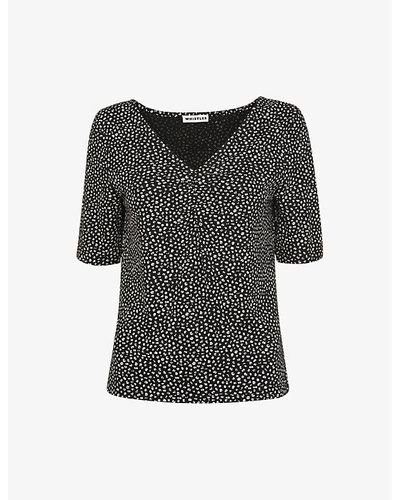 Whistles Ink Leopard-print Ruched Woven T-shirt - Black