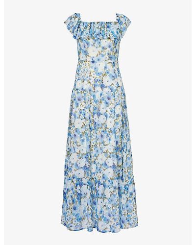 PAIGE Carmelia Floral-print Silk Maxi Dress - Blue