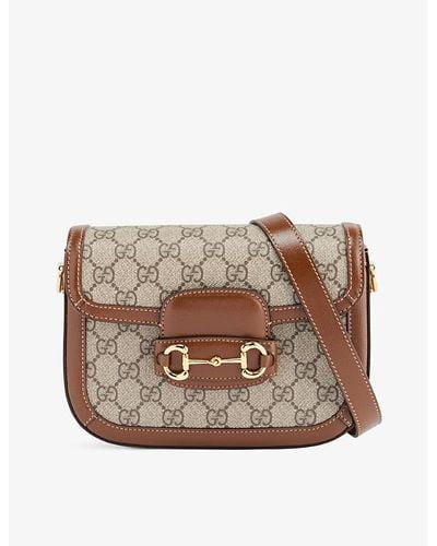 Gucci 1955 Horsebit Canvas And Leather Shoulder Bag - Brown