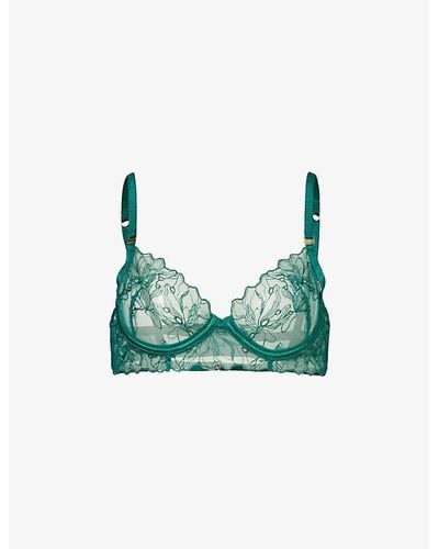 Bluebella Astra Floral-embroidered Mesh Bra - Green