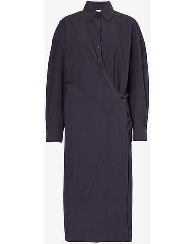 Lemaire Dark Vy Twisted Wrap-over Cotton Midi Dress - Blue