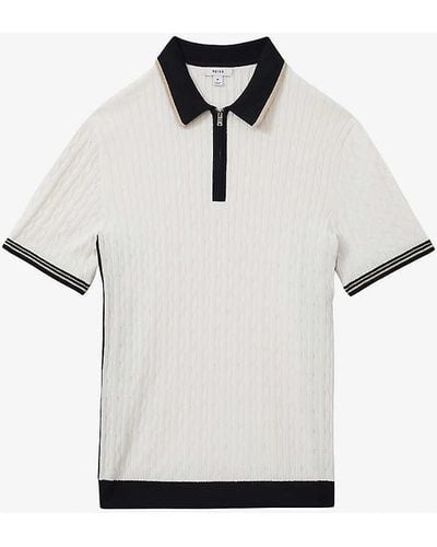 Reiss Pulse Half-zip Short-sleeve Cotton-blend Polo - White