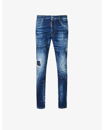 DSquared² Vy Blue Distressed Brand-patch Stretch-denim Jeans