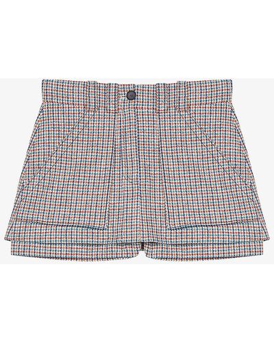 Maje Iva Trompe L'oeil Puppytooth-patterned High-rise Recycled Cotton-blend Shorts - Multicolor