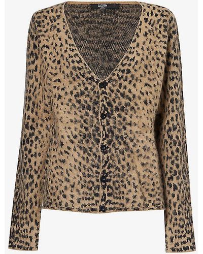 Jaded London Leopard-print V-neck Knitted Cardigan - Natural