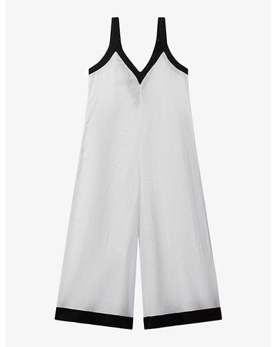 Reiss Aida Wide-leg Colour-block Linen Jumpsuit - White