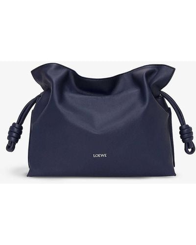 Loewe Flamenco Logo-embossed Knotted Leather Clutch Bag - Blue