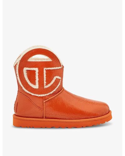 UGG X TELFAR Crinkle-texture Leather Ankle Boots - Red
