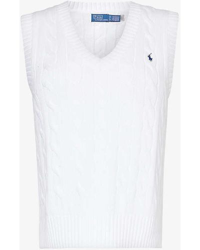 Polo Ralph Lauren Logo-embroidered V-neck Cotton Knitted Vest - White