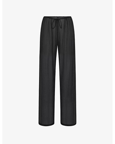 Skims Drawstring-waist Wide-leg Low-rise Silk Pants - Black
