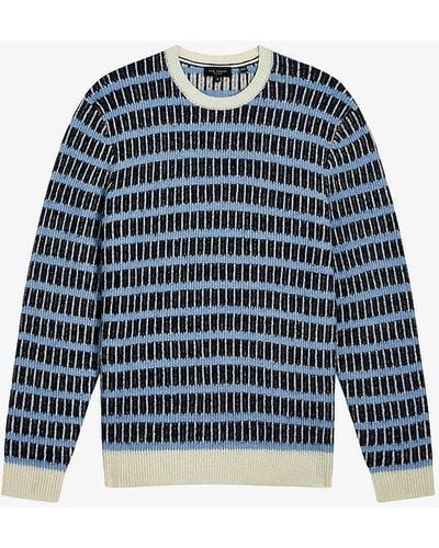 Ted Baker Waylen Regular-fit Textured-pattern Stretch Wool-blend Jumper - Blue