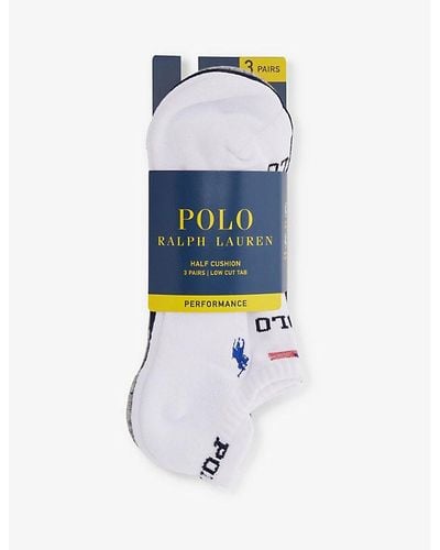 Polo Ralph Lauren Logo-intarsia Pack Of Three Cotton-blend Socks - Blue