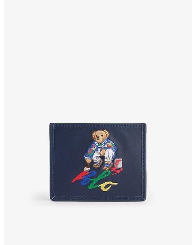 Polo Ralph Lauren Vy Bear-embroidered Leather Card Holder - Blue