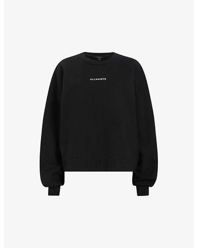 AllSaints Disc Lila Logo-print Relaxed-fit Organic-cotton Sweatshirt - Black