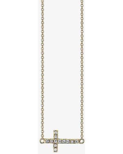 Sydney Evan Cross Mini 14ct Yellow-gold And 0.05ct Brilliant-cut Diamond Pendant Necklace - White