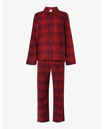 Calvin Klein Checked Regular-fit Stretch-cotton Pajama Set - Red
