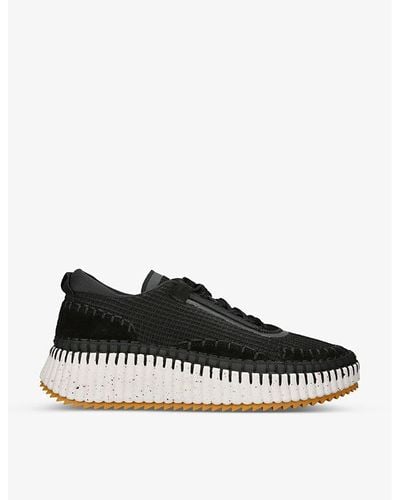 Chloé Nama Embroidered Suede And Recycled Mesh Sneakers - Black