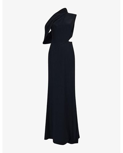 Alexander McQueen Asymmetric-neck Padded-shoulder Silk Maxi Dress - Black
