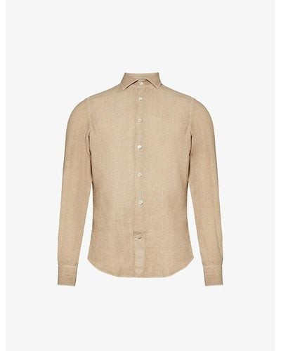 Eleventy Spread-collar Regular-fit Linen Shirt - Natural