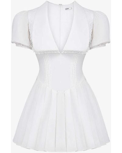 House Of Cb Piera Oversize-collar Puff-sleeve Stretch-cotton Mini Dres - White