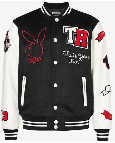 True Religion X Playboy Logo-patch Faux Leather Varsity Jacket - Black