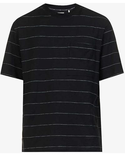 IKKS Stripe-pattern Crewneck Cotton-blend T-shirt - Black