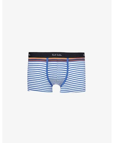 Paul Smith Striped Logo-waistband Stretch-organic Cotton Trunks - Blue