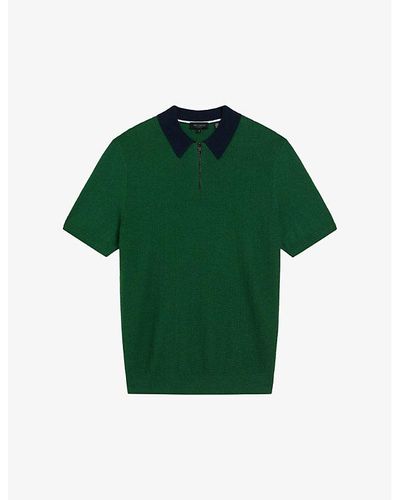 Ted Baker Arwik Zipped-collar Short-sleeve Knitted Polo - Green