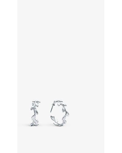 Tiffany & Co. Paloma Picasso Olive Leaf Sterling Hoop Earrings - White