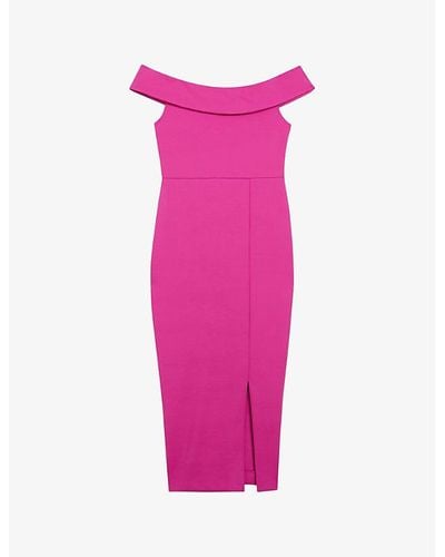 Ted Baker Lerren Off-shoulder Slim-fit Stretch-woven Midi Dress - Pink