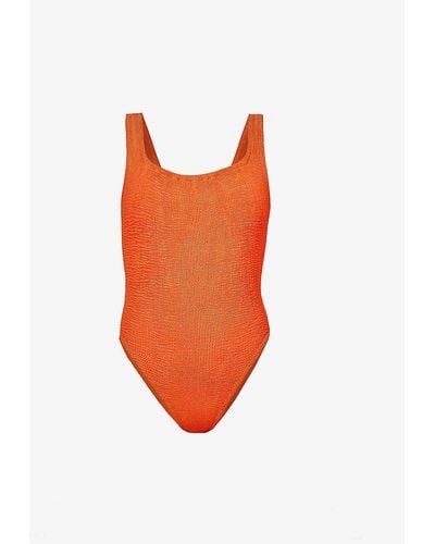 Hunza G Square-neck Seersucker-weave Swimsuit - Orange