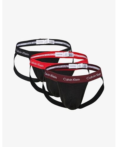 Calvin Klein Branded-waistband Pack Of Three Stretch-cotton Jockstraps - Red